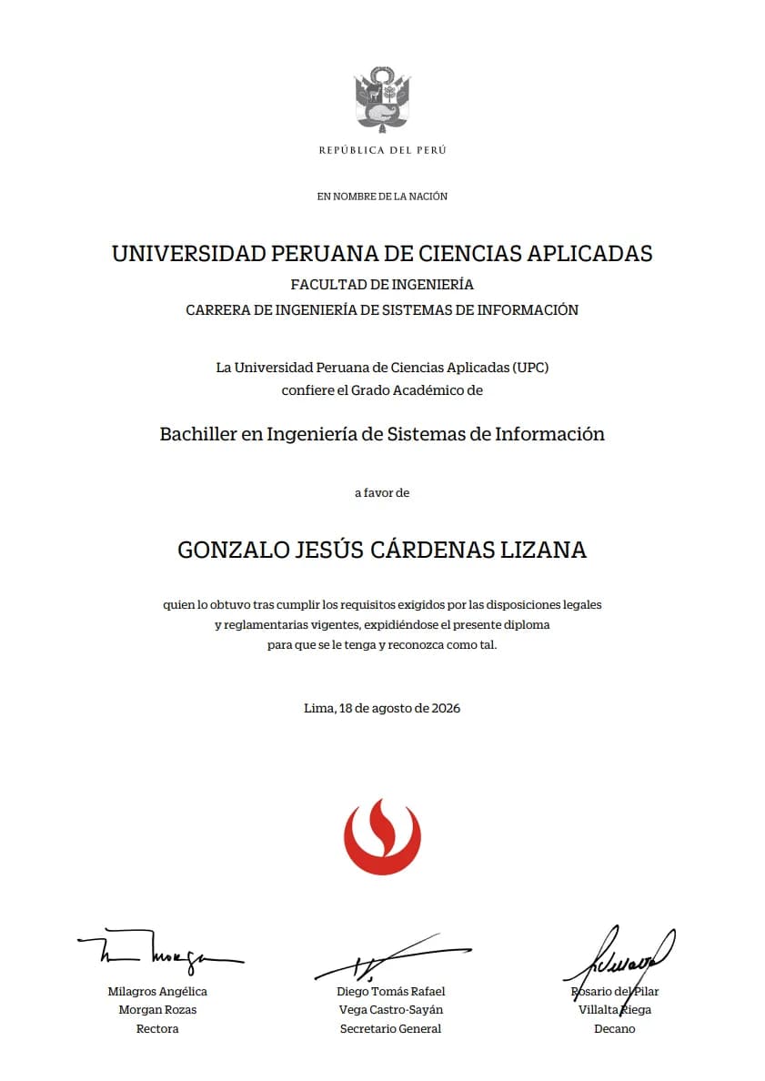 Grado de Bachiller de Gonzalo Cárdenas