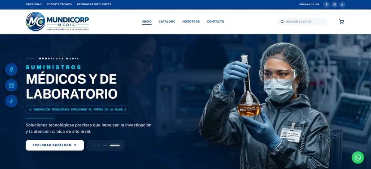 Página de inicio de la tienda online de Mundicorp Medic