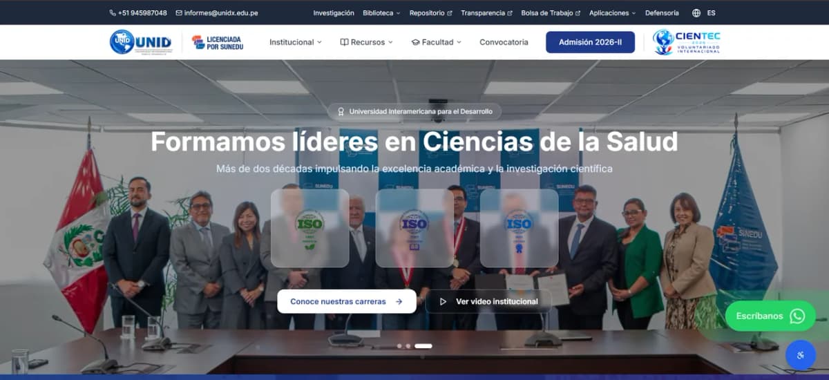 Vista del sitio UNIDX